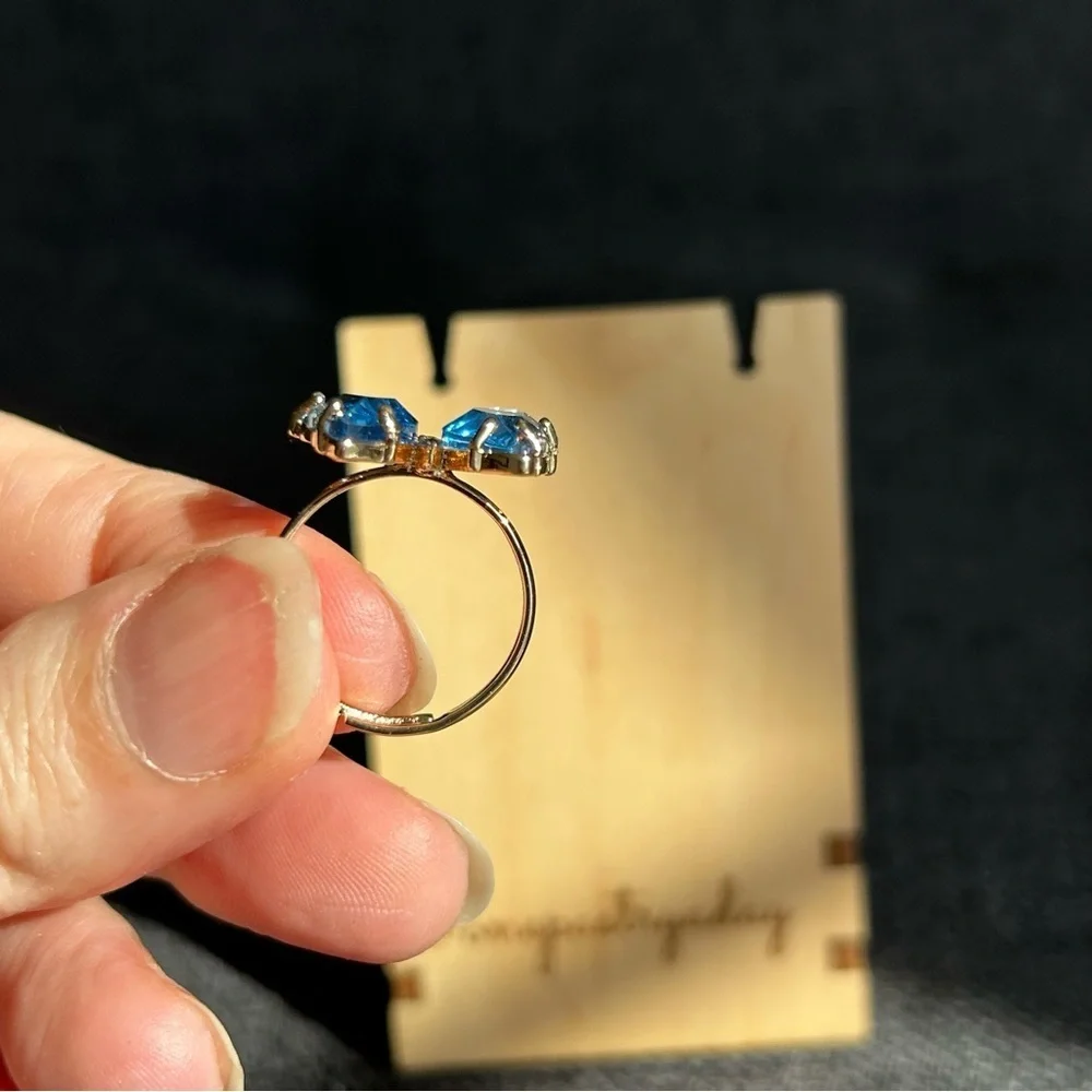 Pretty BLUE Butterfly Gemstone Fashion Ring, Gold, Adjustable